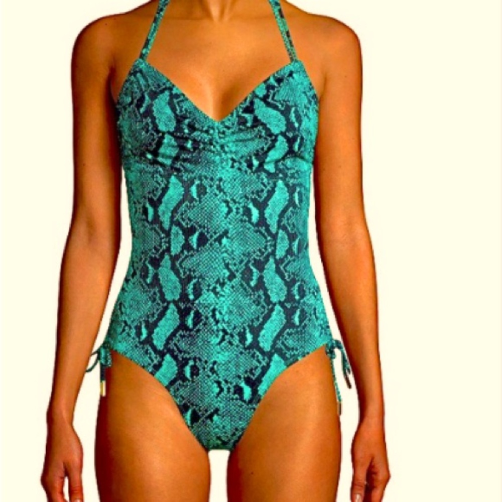 One-Piece Flattering Halter High Leg Serpentine Swimsuit XL By NO BOUNDARIES